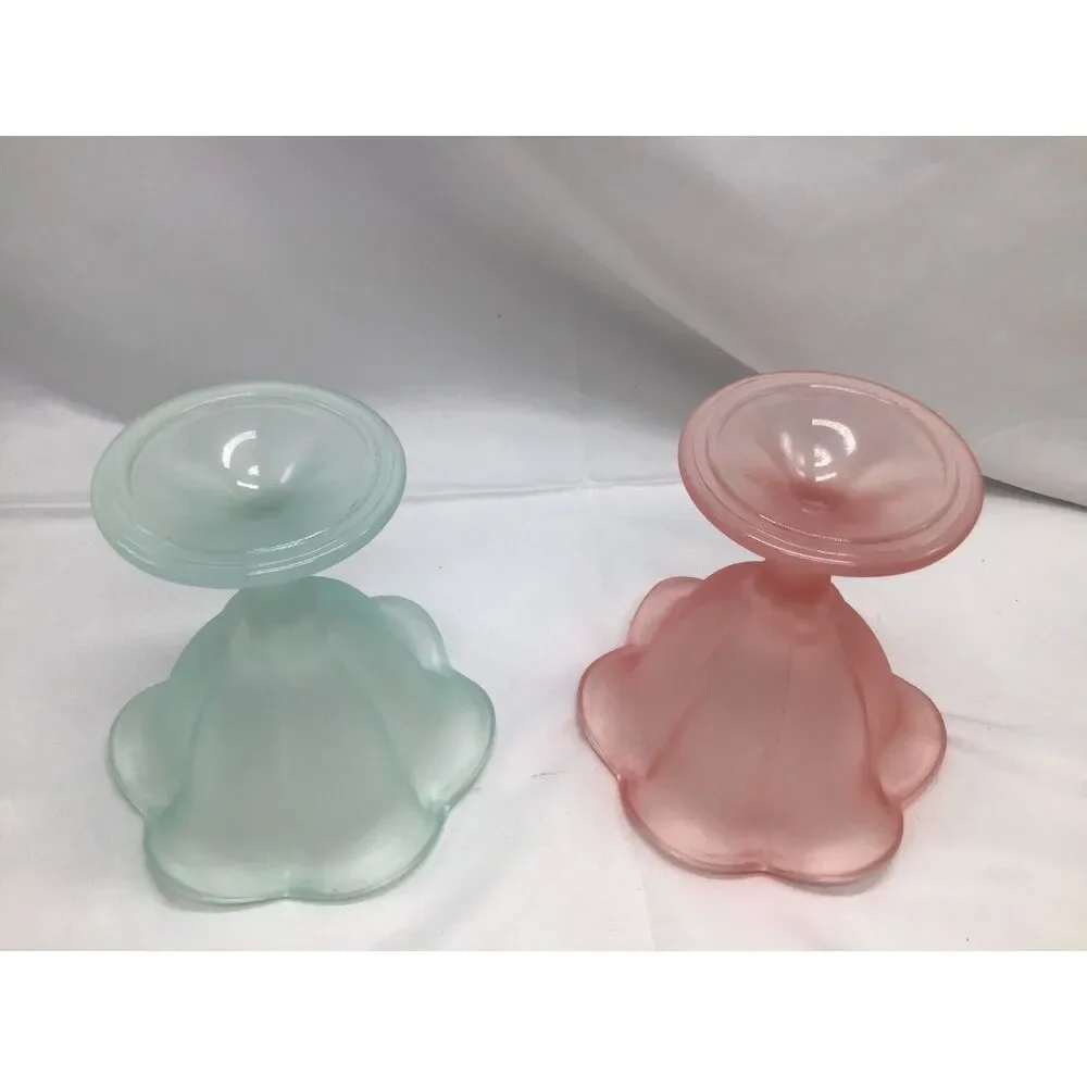 Pair Satin Glass Ice Cream Dishes Old Fashion Sundae Party Mid Century